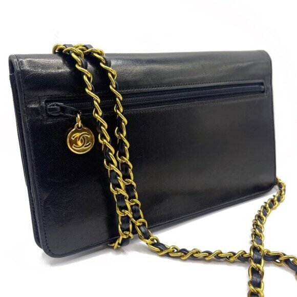 CHANEL CC Classic Timeless Lambskin Flap Wallet with Chain Purse Black Crossbody - Picture 5 of 16
